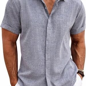 gullu coofandy men's linen shirts short sleeve casual shirts button down shirt for men beach summer wedding shirt