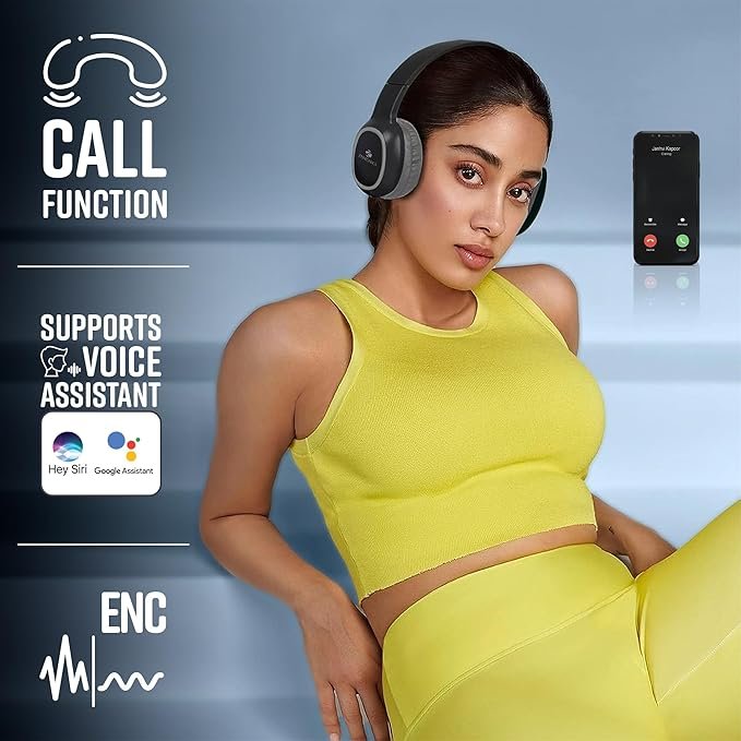 zebronics thunder bluetooth 5.3 wireless headphones with 60h backup, gaming mode, dual pairing, enc, aux, micro sd, voice assistant, comfortable earcups, call function(black)