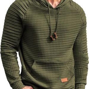 coofandy mens hoodies pullover casaul long sleeve drawstring waffle knit hooded sweatshirt with kanga pocket